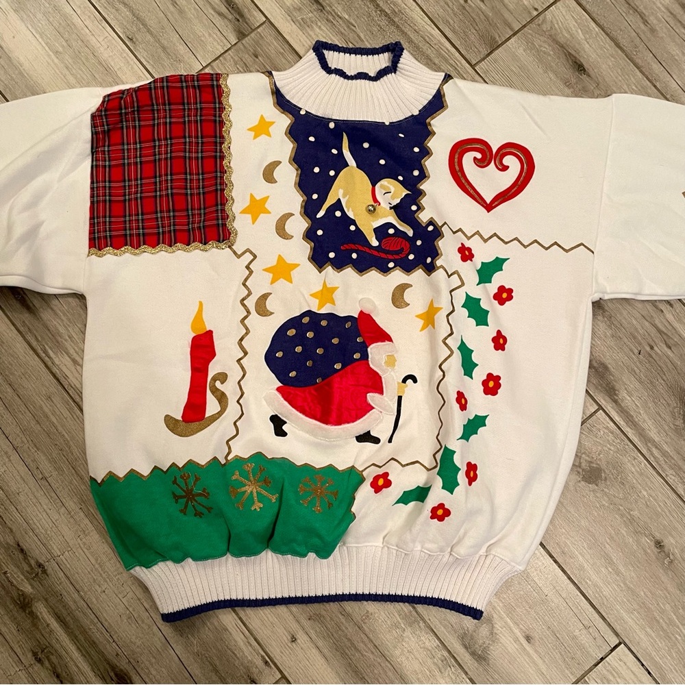 Festive Patchwork Turtleneck Sweater - Multicolor - image 3